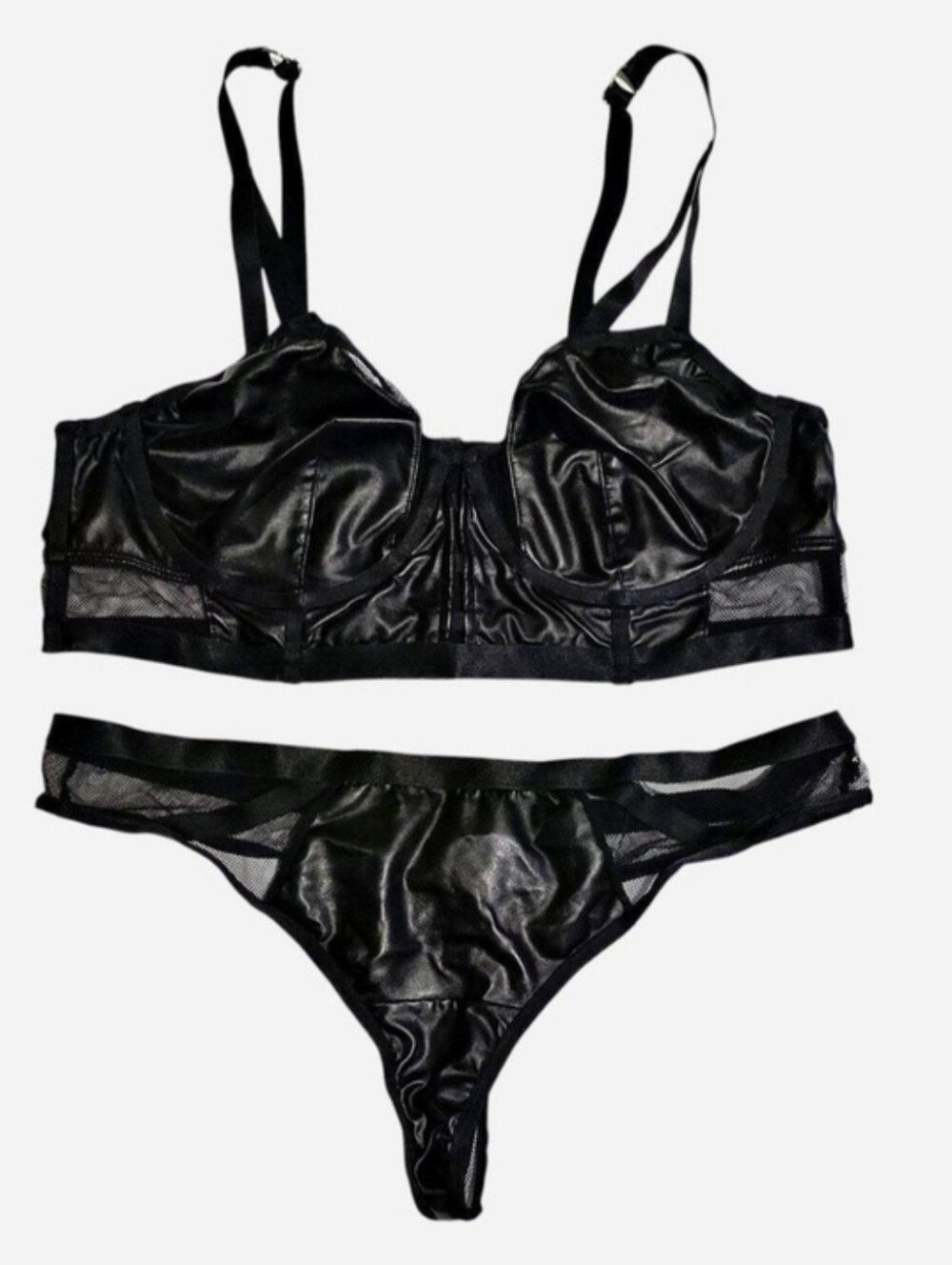 Torrid Faux Leather & Fishnet Bra & Panty Set Sexy Edgy Alternative - Picture 2 of 11